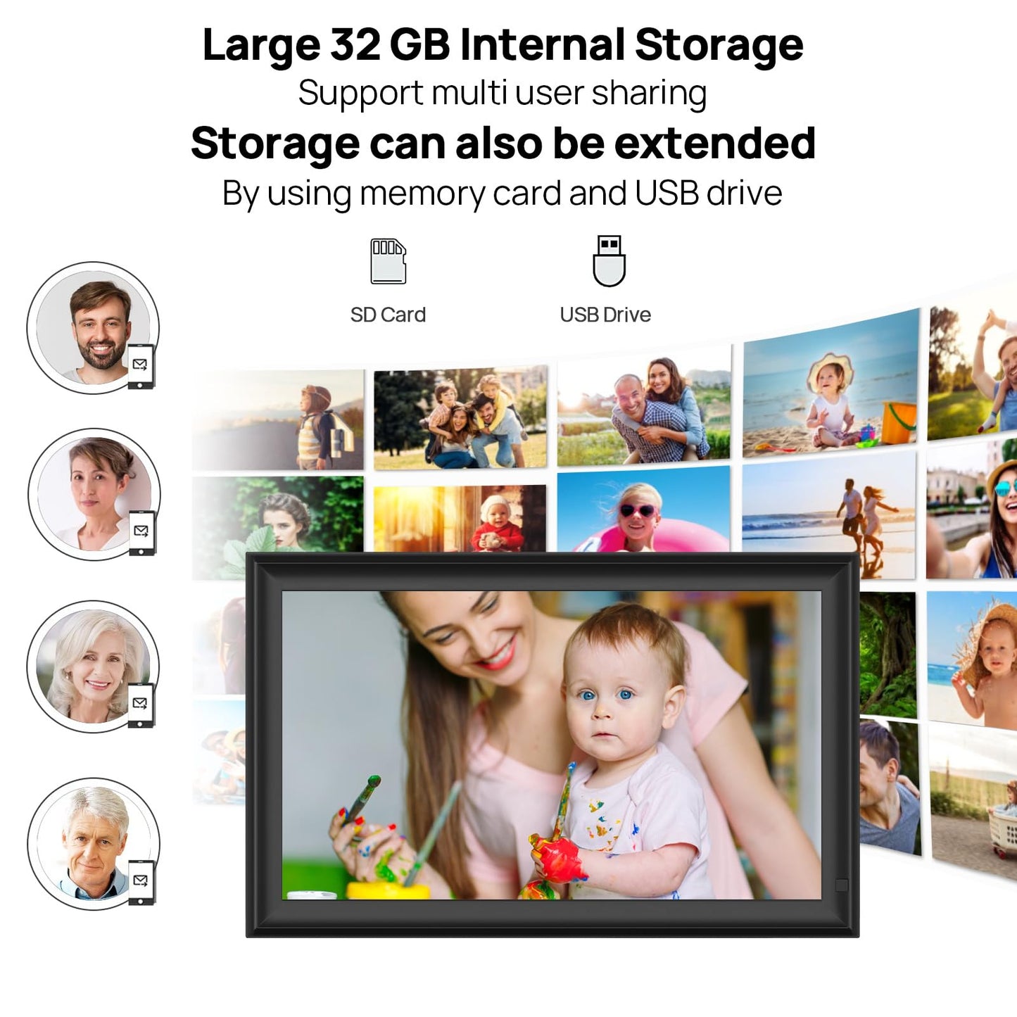 32GB FRAMEO 10.1 Inch Smart WiFi Digital Photo Frame 1280x800 IPS LCD Touch Screen, Auto-Rotate Portrait and Landscape, Built in 32GB Memory, Share Moments Instantly via Frameo App from Anywhere