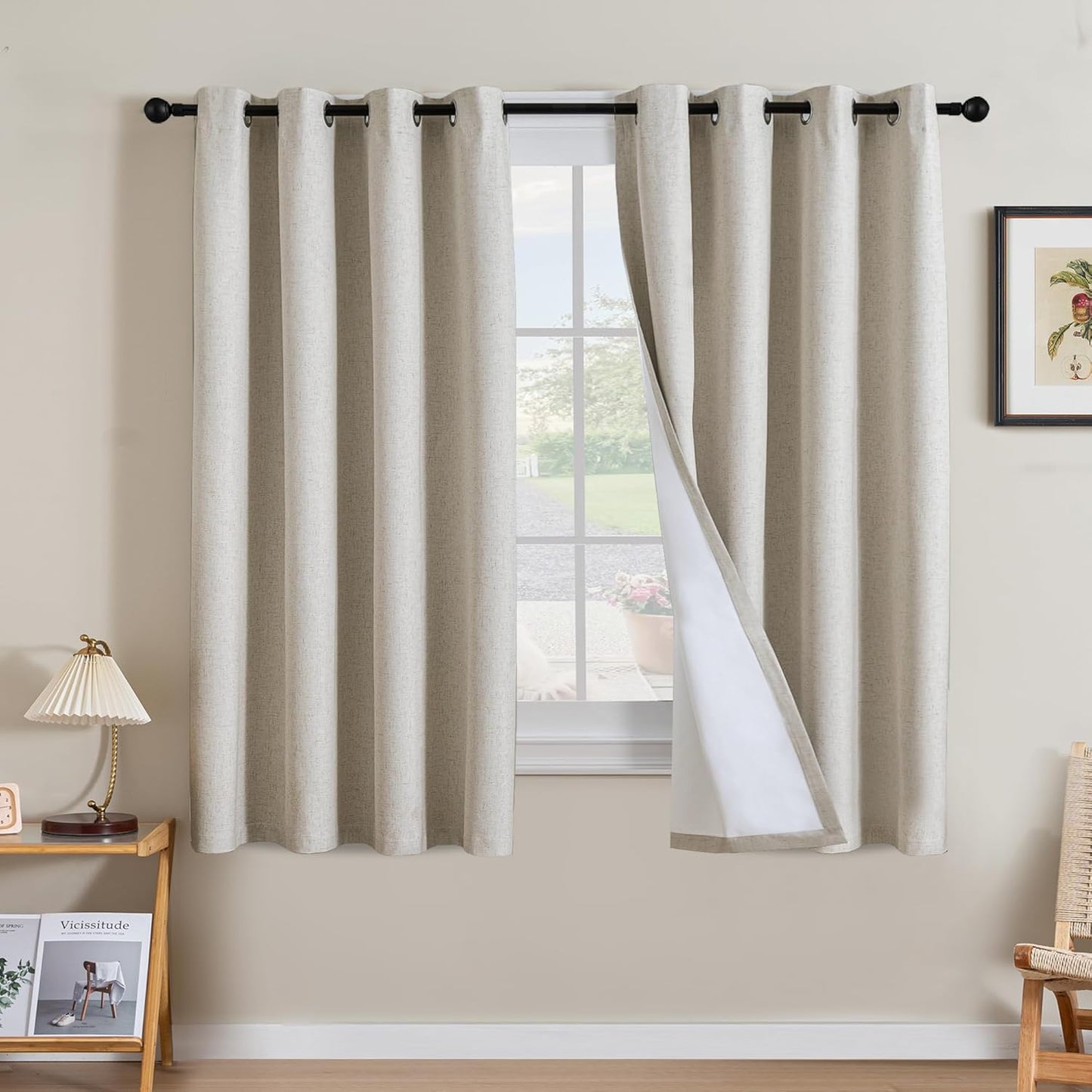 H.VERSAILTEXLinen-Polyester Curtains 100%Blackout Curtains for Bedroom 96"Long Full Light Blocking Nature Linen-Polyester Blended Window Curtains for LivingRoomNickel Grommet(2Panels,HeatheredNatural)