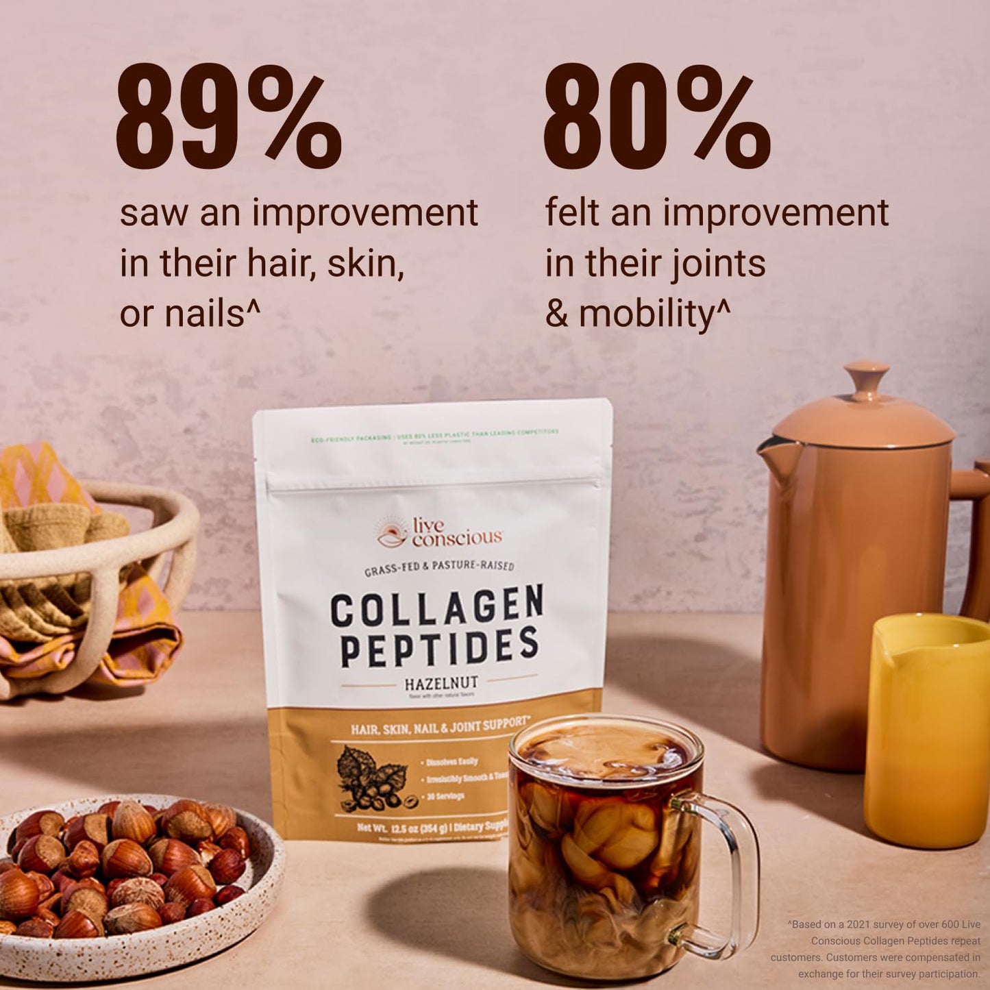 Live Conscious Collagen Peptides Powder - Naturally-Sourced Hydrolyzed Collagen Powder - Hair, Skin, Nail, and Joint Support - Type I & III Grass-Fed Collagen Supplements for Women and Men - 16oz