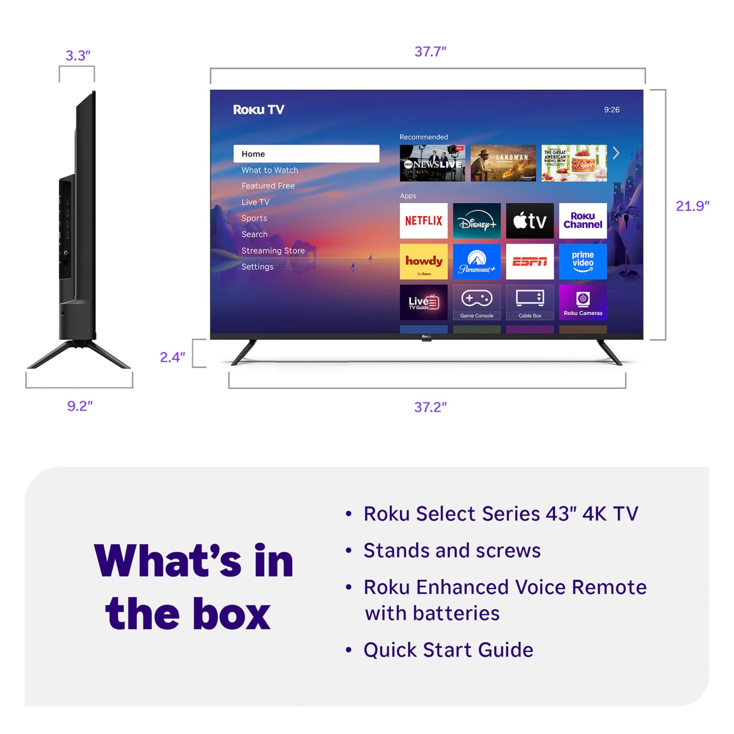 Roku Smart TV 2025 – 50-Inch Select Series, 4K HDR TV – RokuTV with Enhanced Voice Remote – Flat Screen LED Television with Wi-Fi for Streaming Live Local News, Sports, Family Entertainment
