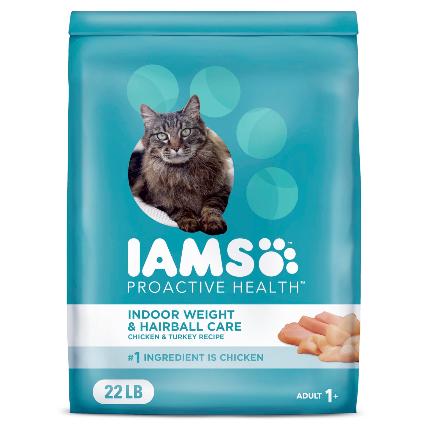 IAMS Proactive Health Indoor Weight Control & Hairball Care Adult Dry Cat Food, Chicken & Turkey Recipe, 7 lb. Bag