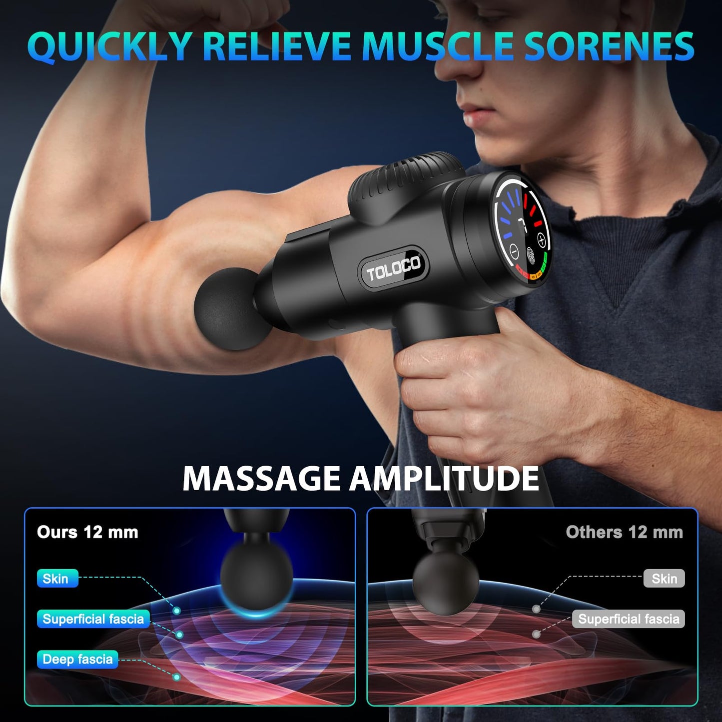 TOLOCO Massage Gun, Deep Tissue Back Massage for Athletes for Pain Relief, Percussion Massager with 10 Massages Heads & Silent Brushless Motor, Christmas Gifts for Women, Men, Black