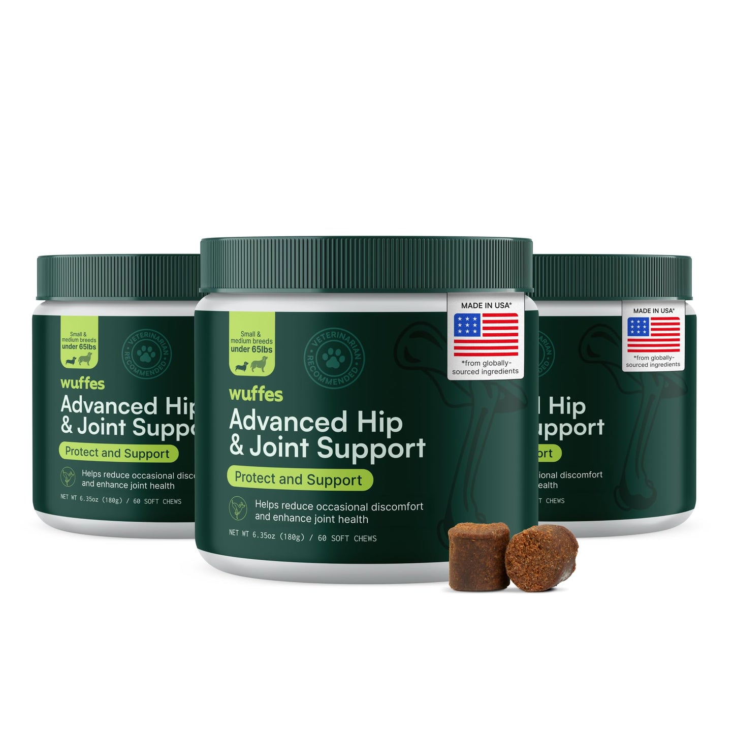 Wuffes Chewable Dog Hip & Joint Supplement - Glucosamine & Chondroitin Chews - Dog Joint Supplements & Vitamins - Extended Joint Care (Large Breed (Over 65 lbs), 90 Chews (Pack of 3))