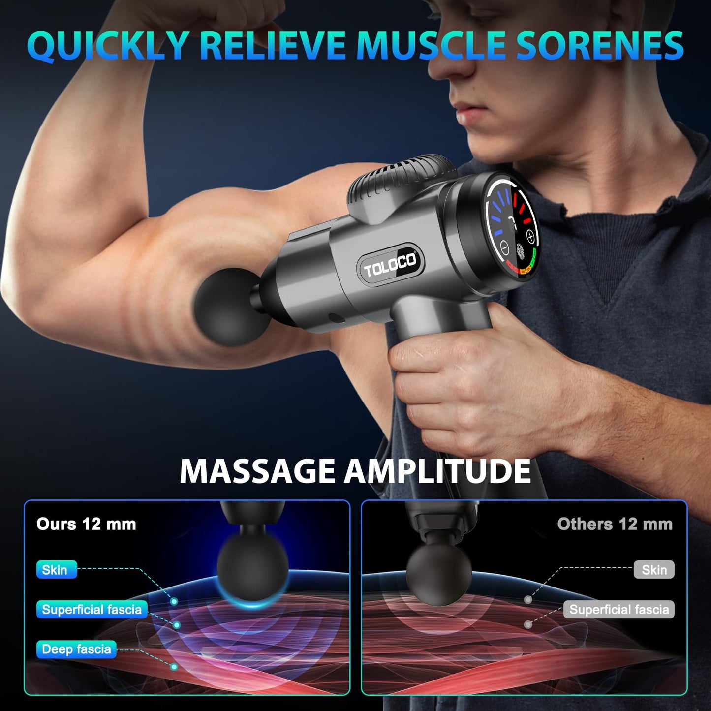 TOLOCO Massage Gun, Deep Tissue Back Massage for Athletes for Pain Relief, Percussion Massager with 10 Massages Heads & Silent Brushless Motor, Christmas Gifts for Women, Men, Black