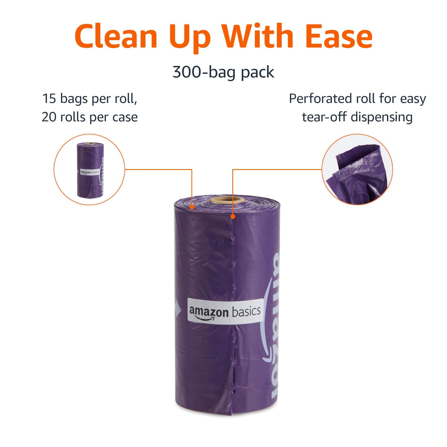 Amazon Basics Dog Poop Bags with Dispenser, 540 Count, Enhanced for Guaranteed Leakproof, Lavender Scented, Includes Leash Clip