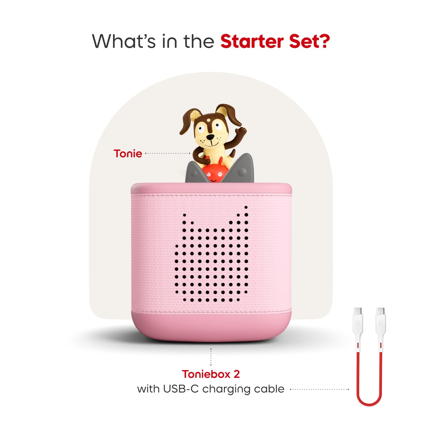 Toniebox 2 Audio Player Starter Set for Kids 1+ with Playtime Puppy - Sunset Red