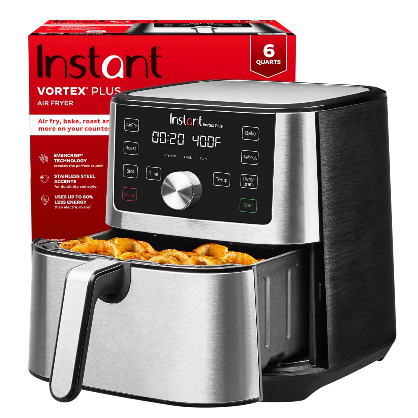 Instant Pot 4Qt VORTEX 6-in-1 Mini Air Fryer, Custom Program Options, Air Fry, Broil, Roast, Dehydrate, Bake, Reheat, Black, 4 Quarts