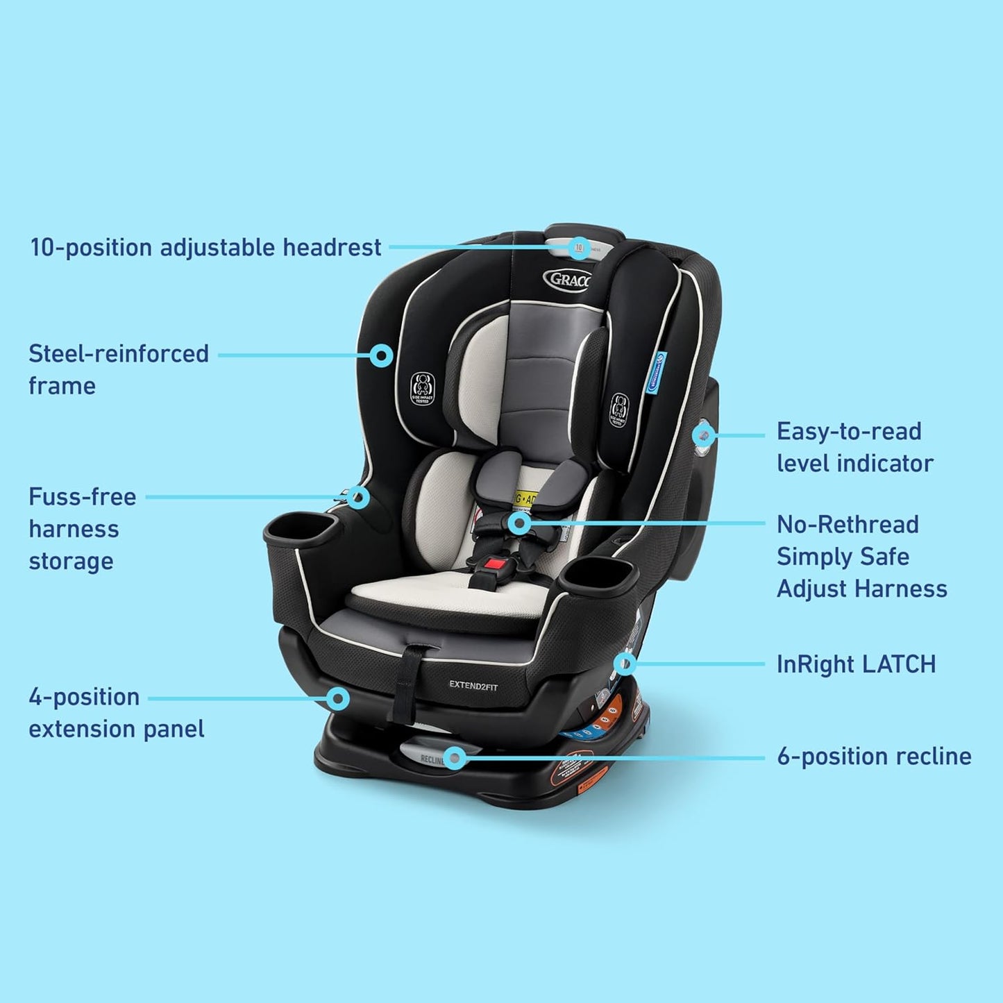 Graco Extend2Fit Convertible Baby Car Seat, Rear and Forward Facing, Adjustable Extension Panel for Extra Legroom, Gotham