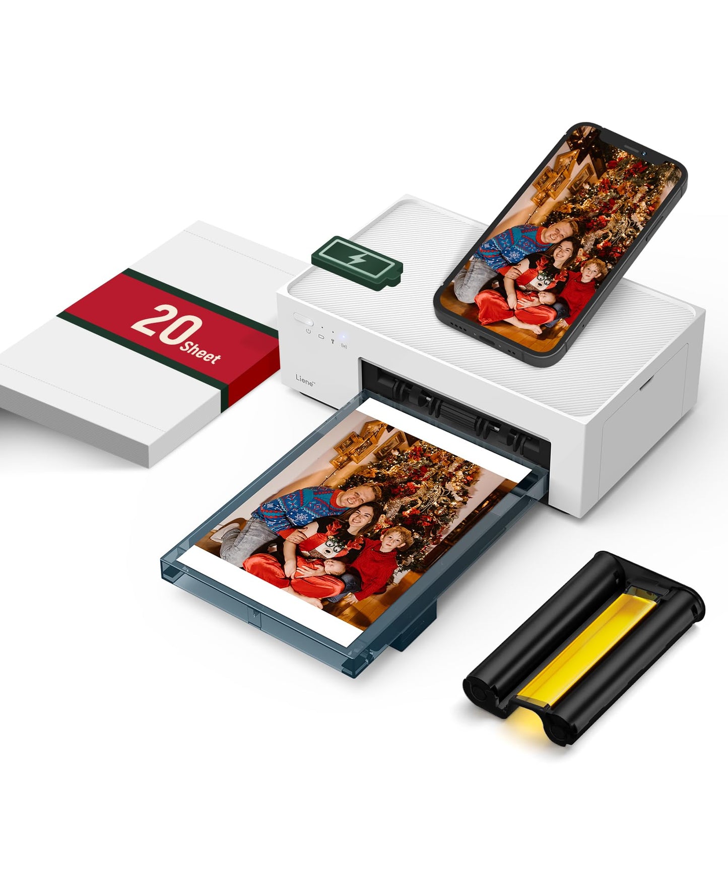 Liene M100 4x6'' Photo Printer, Phone Printer 100 Sheets & 3 Cartridges, Full-Color Photo, Portable Instant Photo Printer for iPhone Android, Thermal Dye Sublimation, Wi-Fi Picture Printer 100 Papers