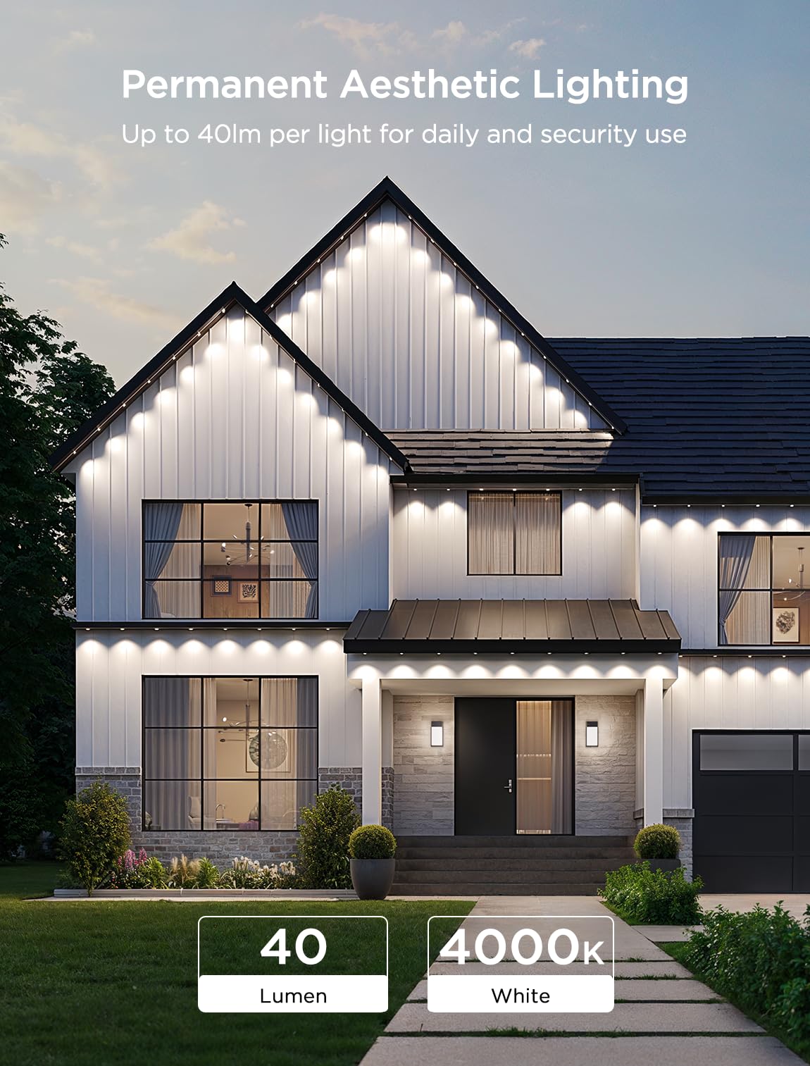 Govee Permanent Outdoor Lights 2, 150ft RGBIC Outdoor Lights with 108 LED Lights, IP67 Waterproof, 100 Scene Modes with 40lm White for Outdoor Decorations, Works with Alexa, Google Assistant, White