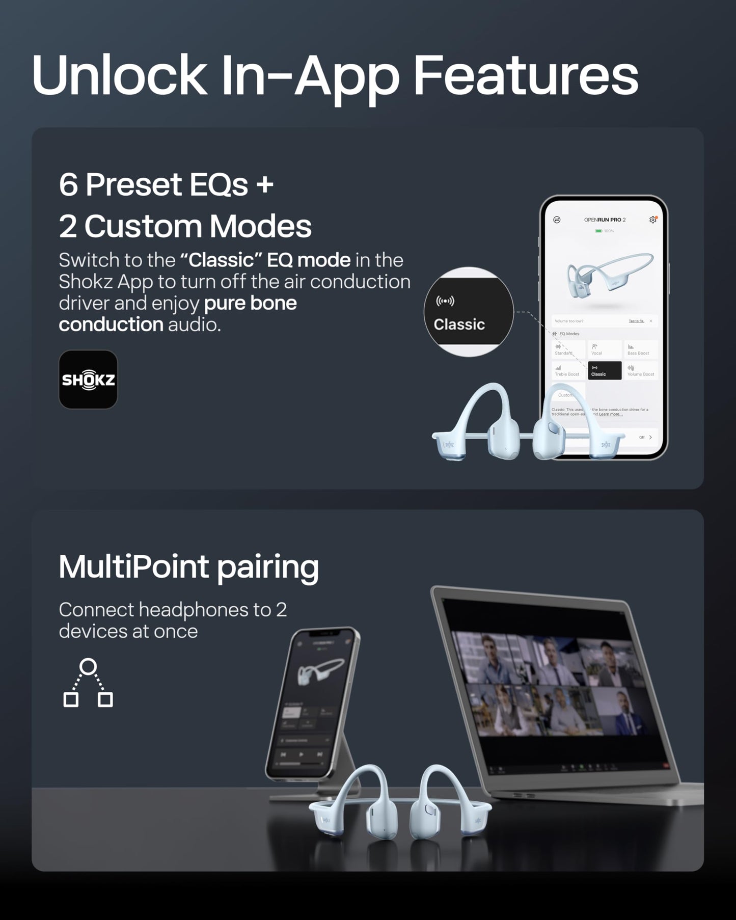 SHOKZ New OpenRun Pro 2- Bone Conduction Headphones, Open-Ear Bluetooth Wireless Sport Earphones for Running, Workouts - Sweat Resistant, Secure Comfortable Fit -Deep Bass, Smart Mic, Reflective Strip