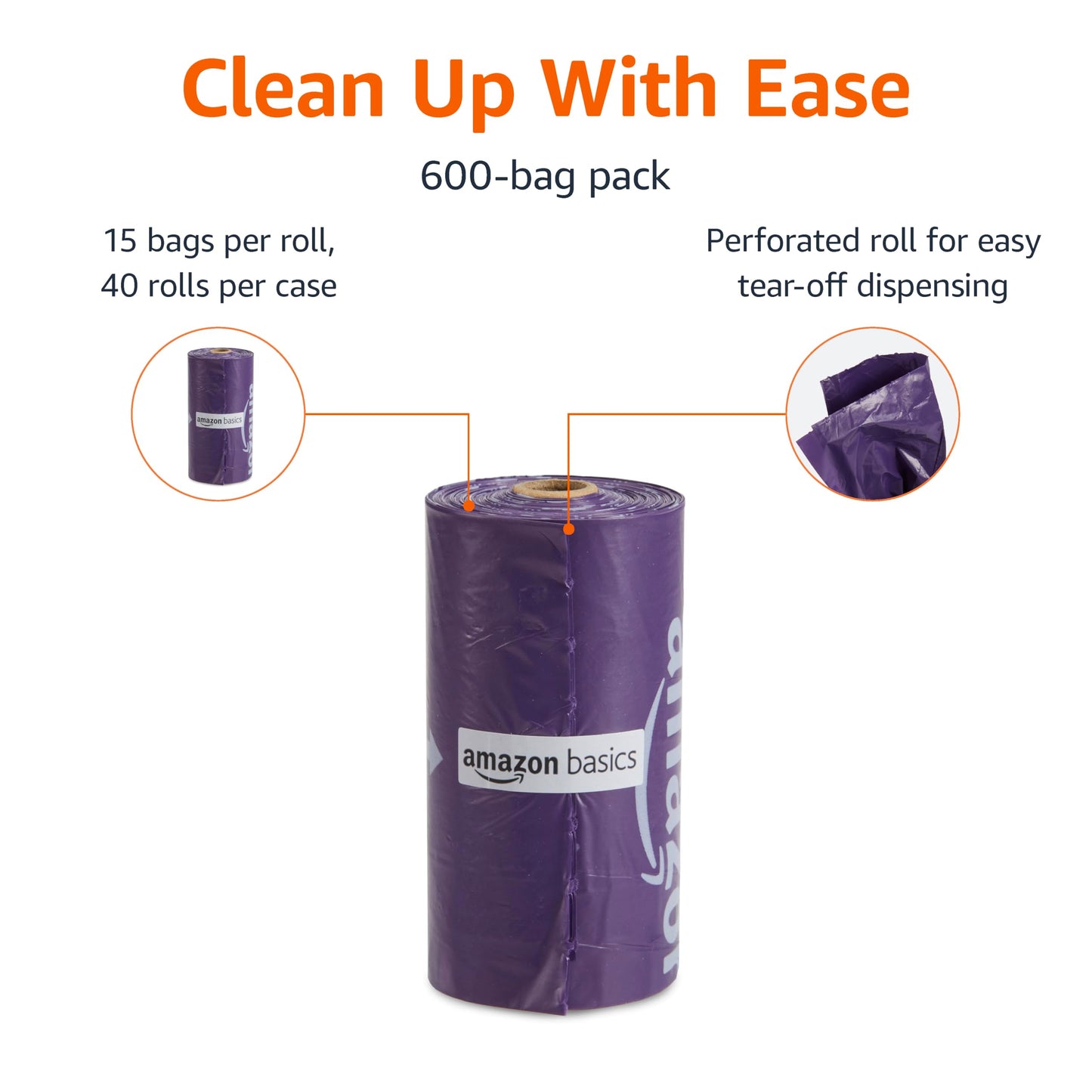 Amazon Basics Dog Poop Bags with Dispenser, 540 Count, Enhanced for Guaranteed Leakproof, Lavender Scented, Includes Leash Clip