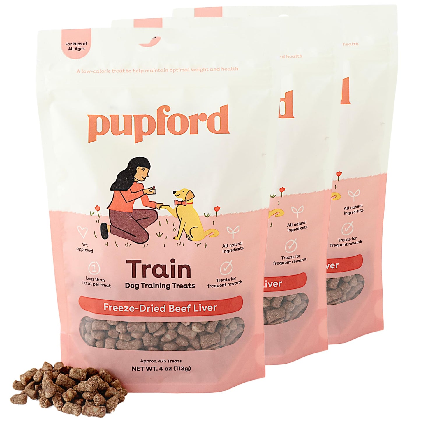 Pupford Freeze Dried Training Treats for Dogs & Puppies, 475+ Three Ingredient Bites (Beef Liver, 4 oz)