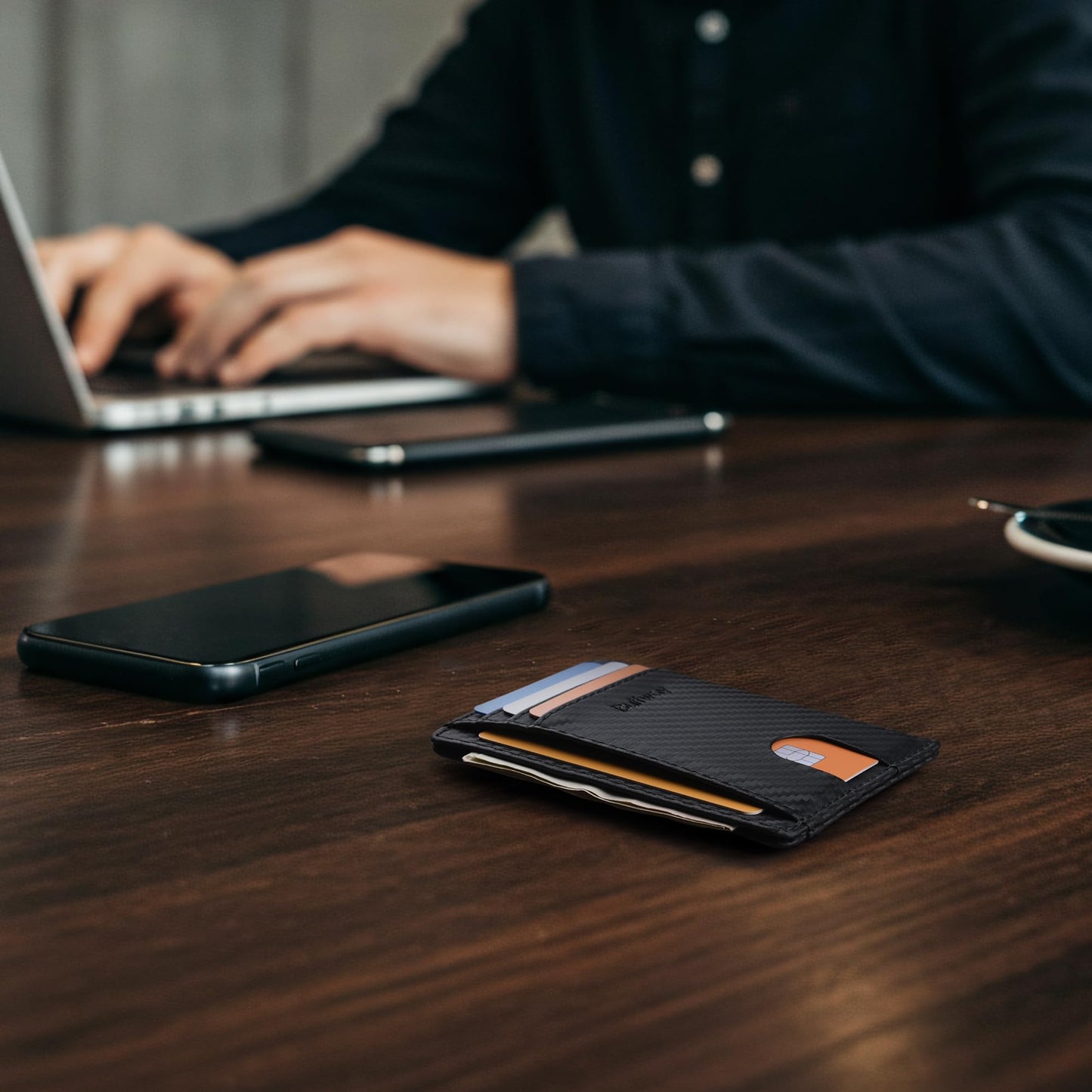 Buffway Slim Minimalist Front Pocket RFID Blocking Leather Wallets for Men and Women - Alaska Black