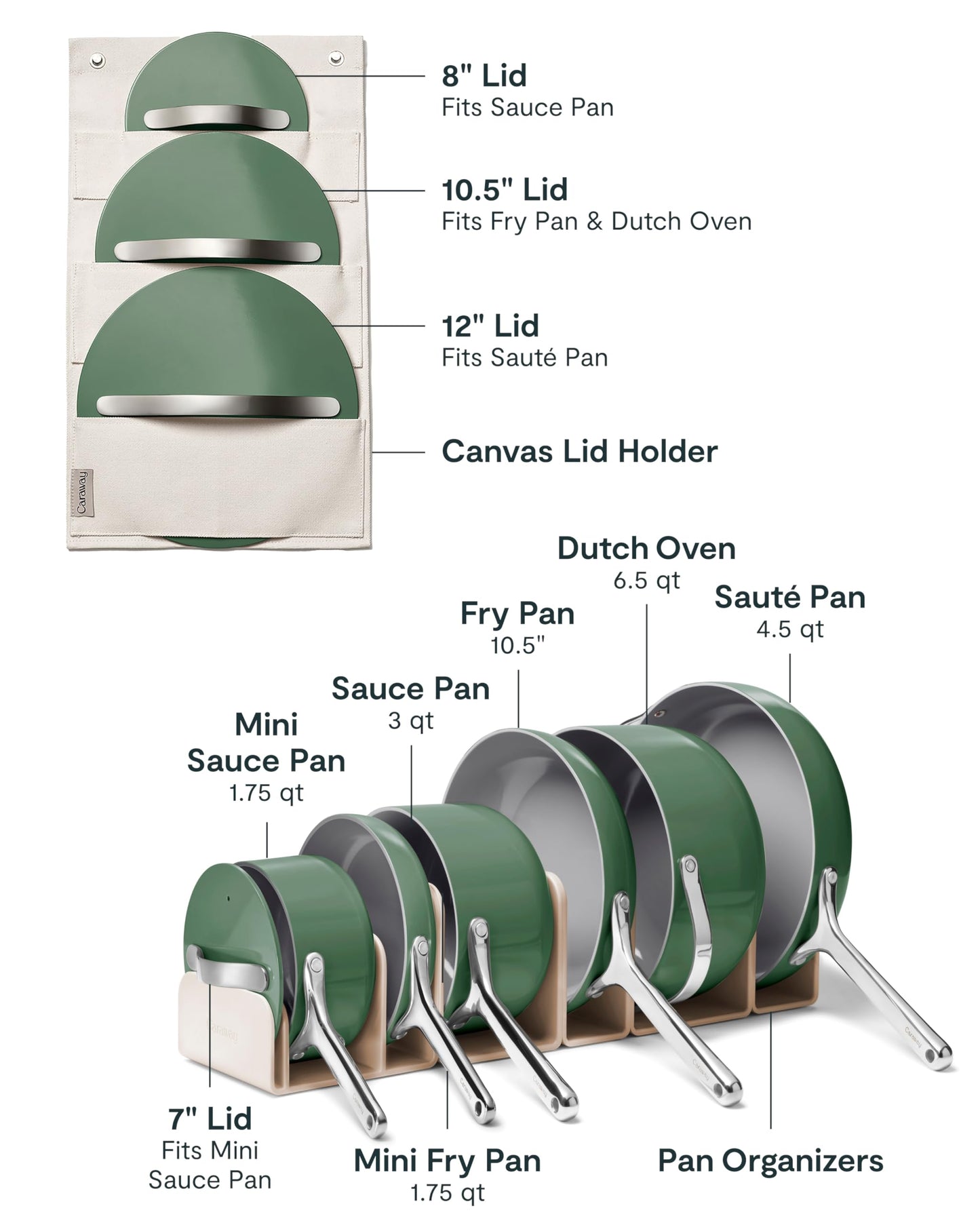 Caraway Deluxe Non-stick Ceramic Cookware Set (16 Piece) Pots, Frying Pans, Lids and Kitchen Storage - PFAS & PFOA Free - Oven Safe Pan Set & Compatible with All Stovetops - Cream