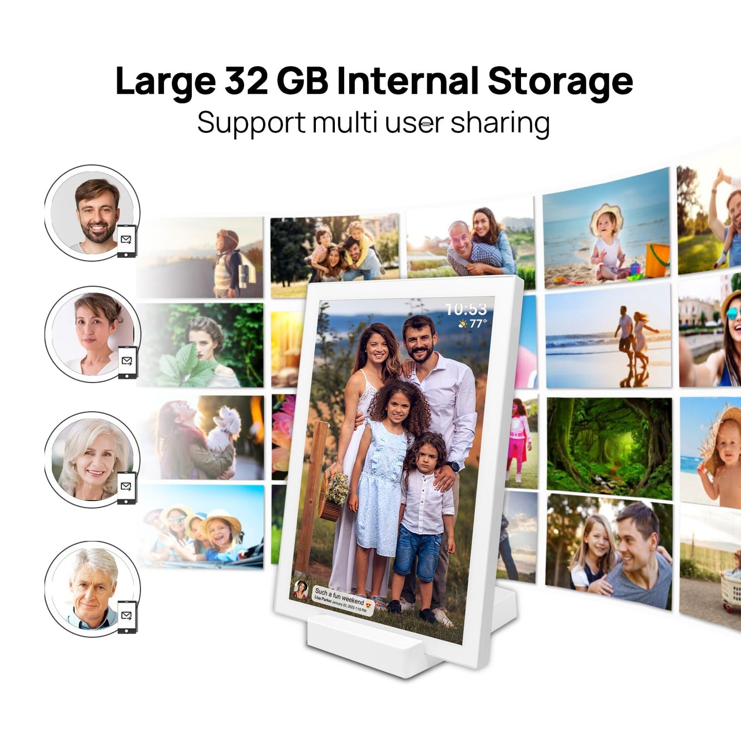 32GB FRAMEO 10.1 Inch Smart WiFi Digital Photo Frame 1280x800 IPS LCD Touch Screen, Auto-Rotate Portrait and Landscape, Built in 32GB Memory, Share Moments Instantly via Frameo App from Anywhere