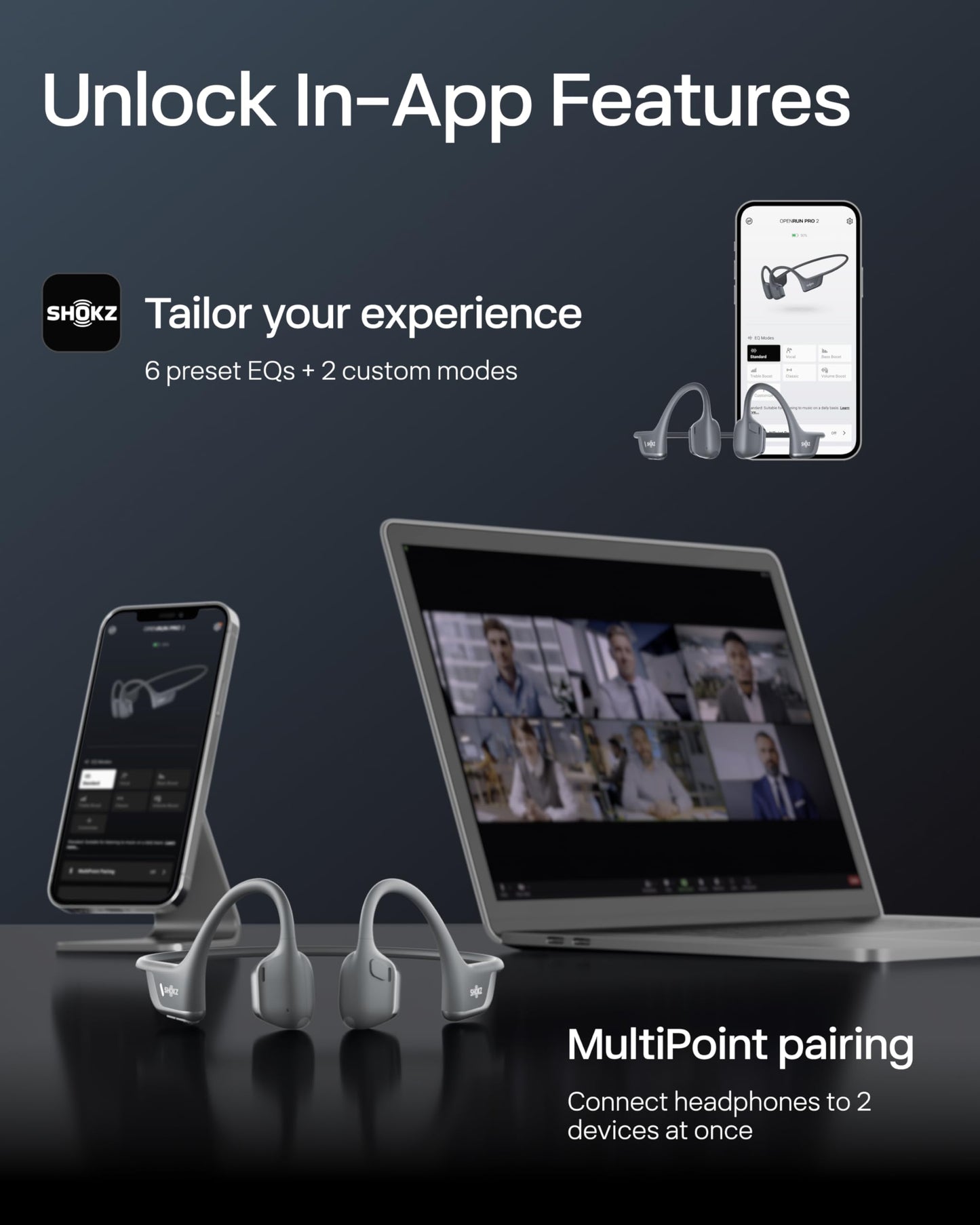 SHOKZ New OpenRun Pro 2- Bone Conduction Headphones, Open-Ear Bluetooth Wireless Sport Earphones for Running, Workouts - Sweat Resistant, Secure Comfortable Fit -Deep Bass, Smart Mic, Reflective Strip