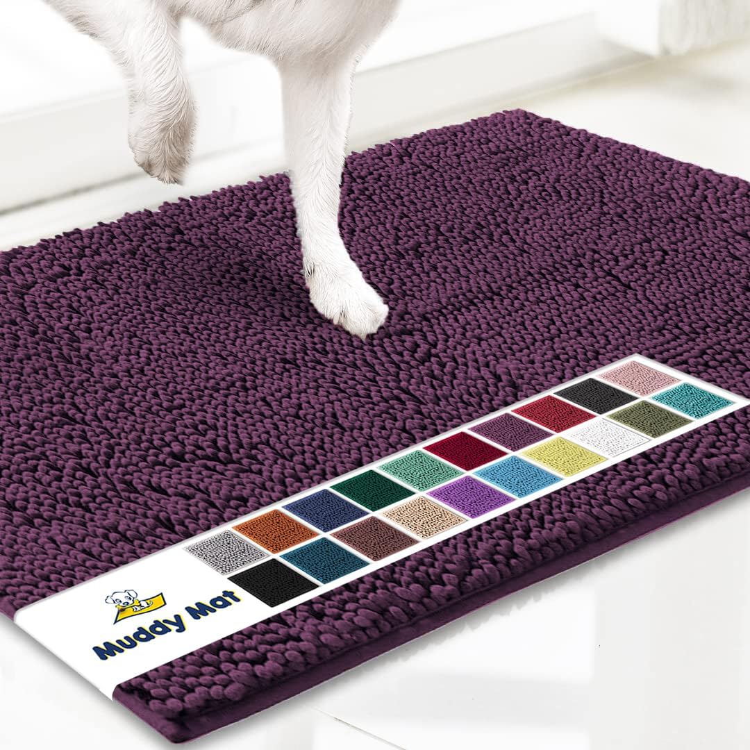 Muddy Mat® Shown on TV Super Absorbent Microfiber Dog Door Mat for Muddy Paws, Non-Slip Washable Pet Rug, Quick Dry Chenille Entryway Carpet, Machine Washable Indoor Outdoor mat, Grey 30"x19"