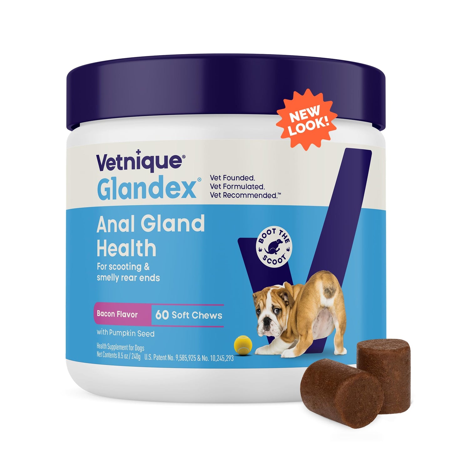 Vetnique Glandex Anal Gland Soft Chew Treats with Pumpkin for Dogs Digestive Enzymes, Probiotics Fiber Supplement for Dogs Boot The Scoot (Peanut Butter Chews, 60 Count)