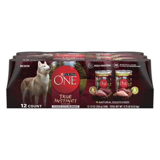 Purina ONE Classic Ground Chicken and Brown Rice, and Beef and Brown Rice Entrees Wet Dog Food Variety Pack - (Pack of 6) 13 oz. Cans