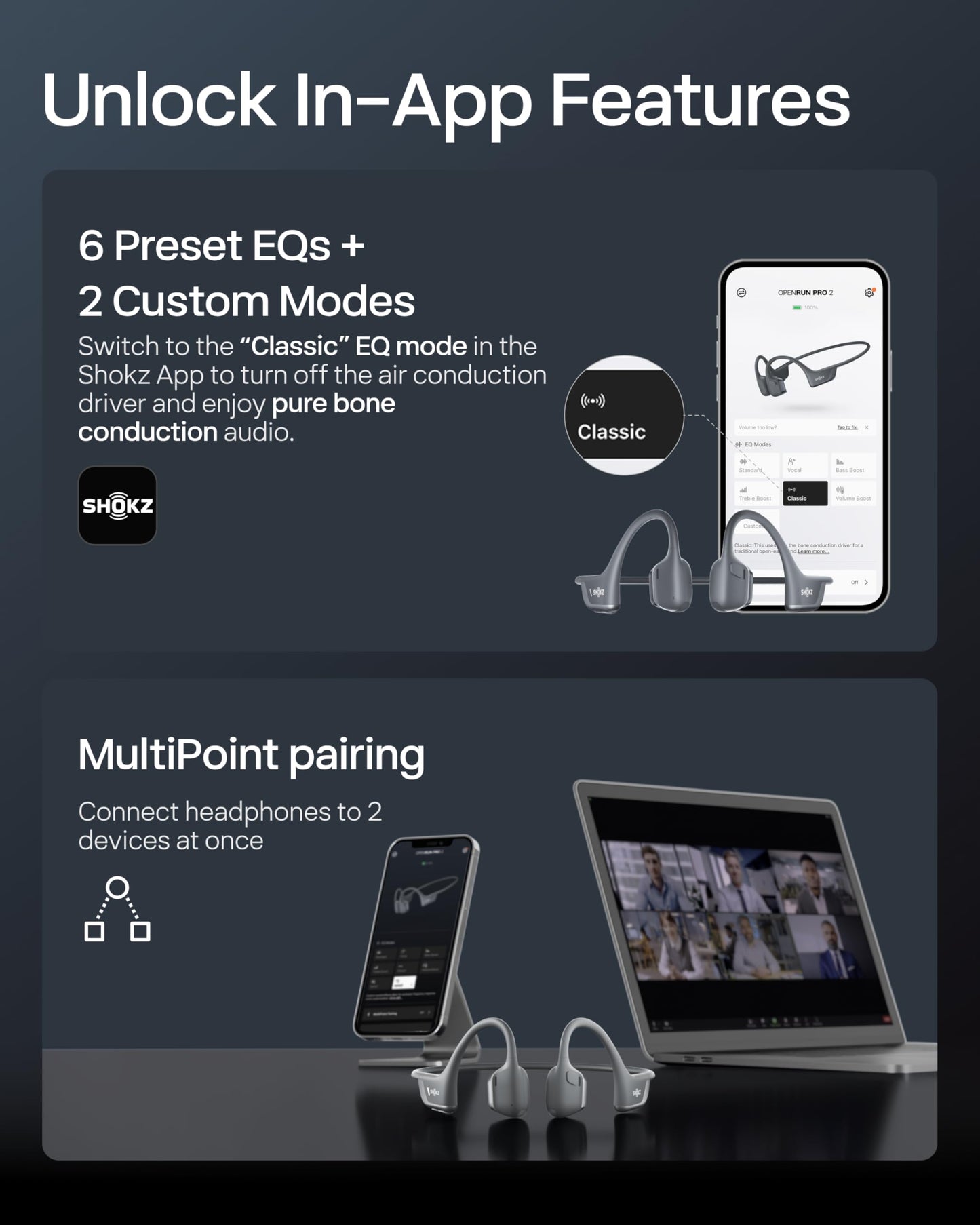 SHOKZ New OpenRun Pro 2- Bone Conduction Headphones, Open-Ear Bluetooth Wireless Sport Earphones for Running, Workouts - Sweat Resistant, Secure Comfortable Fit -Deep Bass, Smart Mic, Reflective Strip