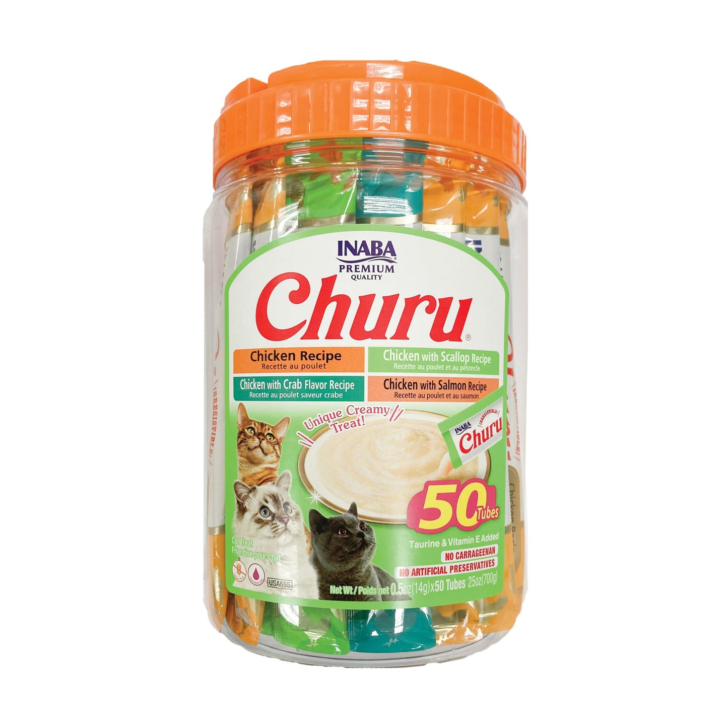 INABA Churu Cat Treats, Grain-Free, Lickable, Squeezable Creamy Purée Cat Treat/Topper, 60 Servings, Chicken Variety Box