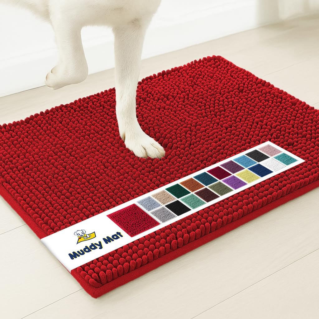 Muddy Mat® Shown on TV Super Absorbent Microfiber Dog Door Mat for Muddy Paws, Non-Slip Washable Pet Rug, Quick Dry Chenille Entryway Carpet, Machine Washable Indoor Outdoor mat, Grey 30"x19"