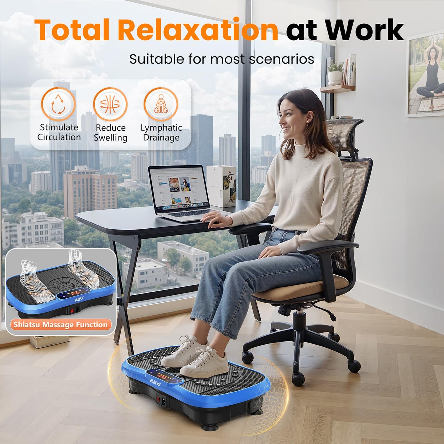AXV Vibration Plate Fitness Platform Exercise Machine Vibrating Shaking Full Body Shaker Workout Vibrate Stand Shake Board Sport Gym for Weight Loss Fat Burner for Women Men