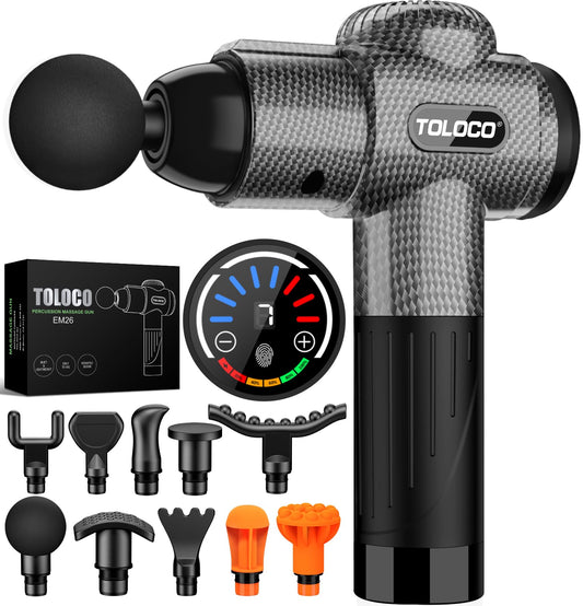 TOLOCO Massage Gun, Deep Tissue Back Massage for Athletes for Pain Relief, Percussion Massager with 10 Massages Heads & Silent Brushless Motor, Christmas Gifts for Women, Men, Black