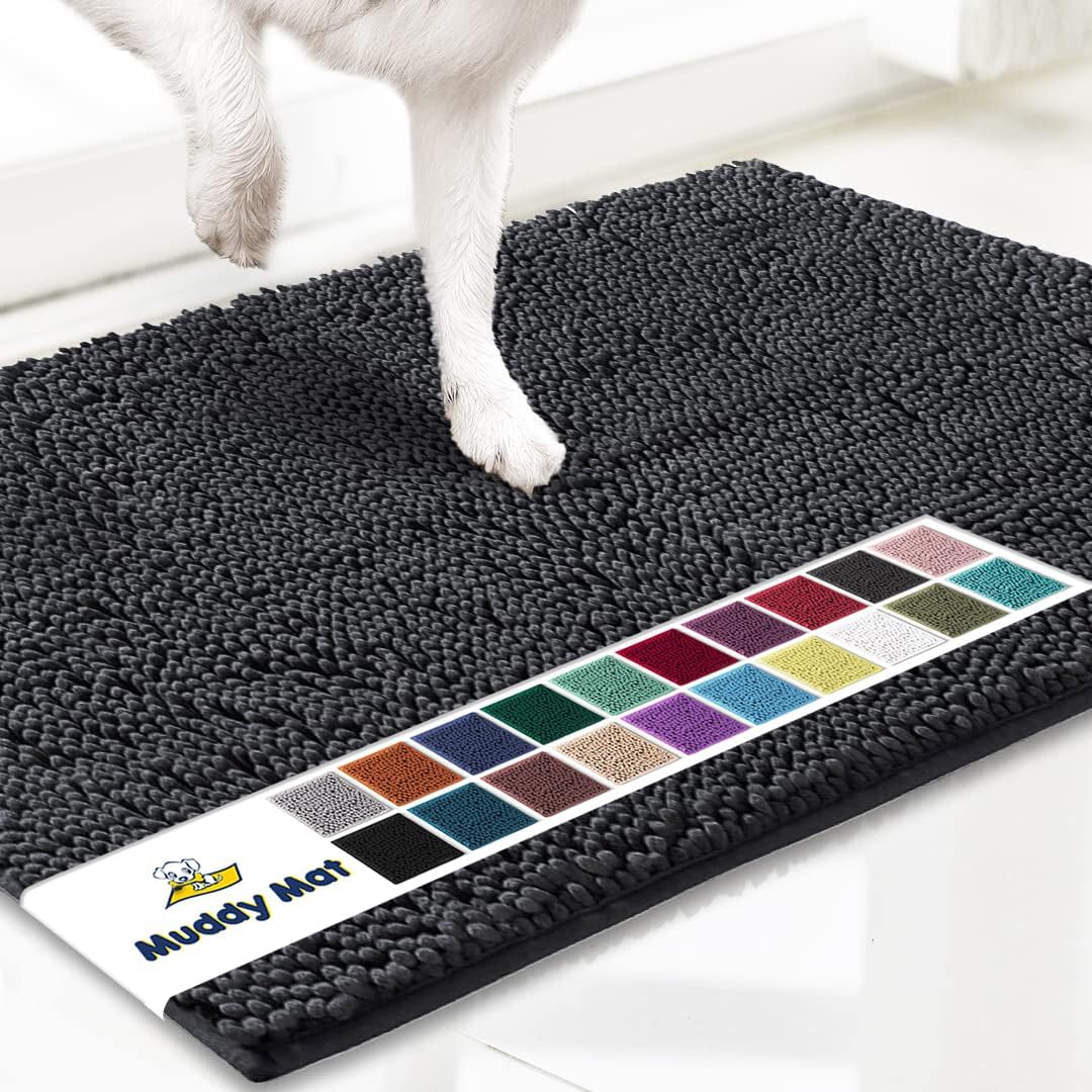 Muddy Mat® Shown on TV Super Absorbent Microfiber Dog Door Mat for Muddy Paws, Non-Slip Washable Pet Rug, Quick Dry Chenille Entryway Carpet, Machine Washable Indoor Outdoor mat, Grey 30"x19"