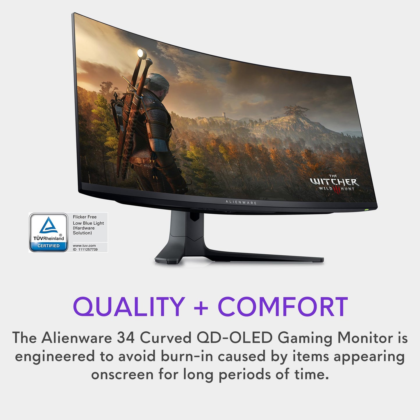 Alienware AW3423DWF Curved QD-OLED Gaming Monitor - 34-inch Quantum Dot OLED 0.1Ms 165Hz 21:9 Curved Display, 99.3% DCI-P3 Color Gamut, VESA DisplayHDR True Black 400, AMD FreeSync Premium Pro - Black