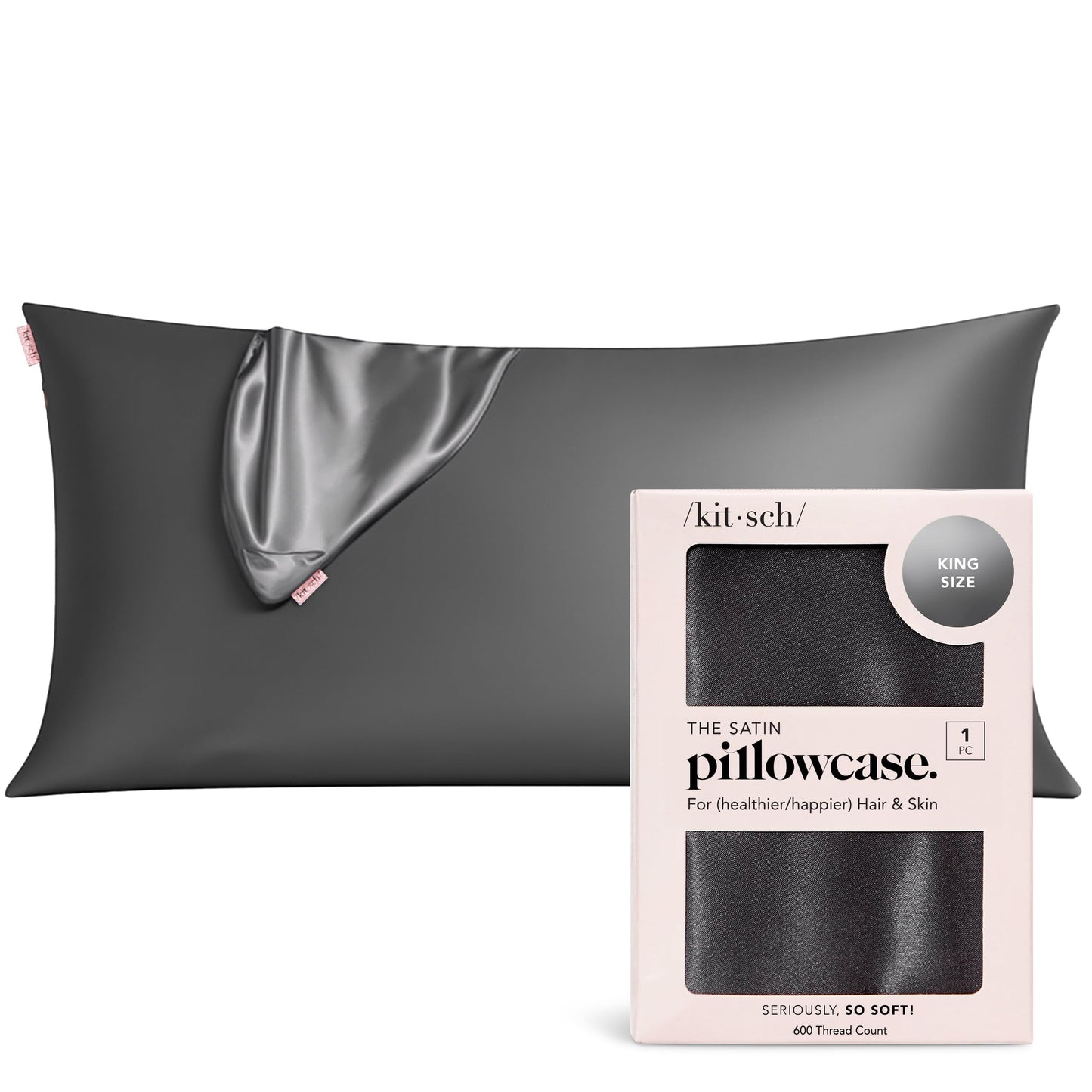 Kitsch Satin Pillowcase, Softer Than Silk Pillow Cases Queen, Cooling Pillow Covers, Satin Pillowcase w/Zipper for Hair, Skin & Quality Sleep, Wrinkle-Free & Smooth, Queen Size 19"x26", Cherry Print