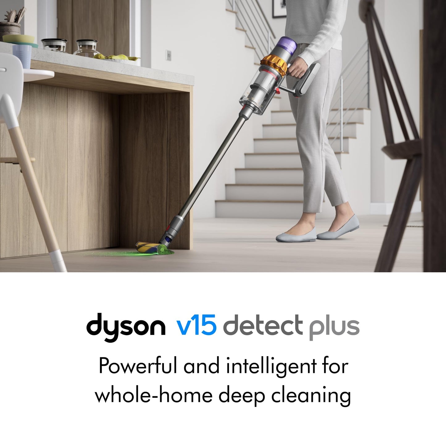 Dyson V15 Detect Plus Cordless Vacuum, Illumination Reveals dust, 240AW, 3 Power Modes, Up to 60 Minutes,² Deep Cleans Hard Floors and Carpets, Detangles pet Hair, Converts to Handheld