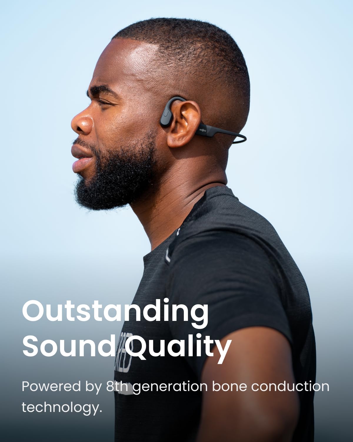 SHOKZ OpenRun Bone Conduction Headphones,Open-Ear Bluetooth Wireless Sport Headphones for Running & Workout,Sweat Resistant, Long 8H Playtime,Mic,Hair Band-Standard-Black