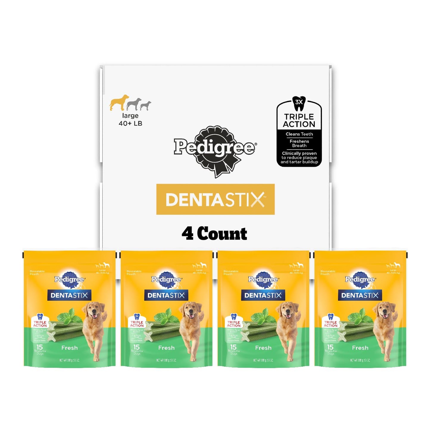 Pedigree Dentastix Large Breed Dog Treats, Fresh Flavor, 1.87 lb. Bag (36 Treats)