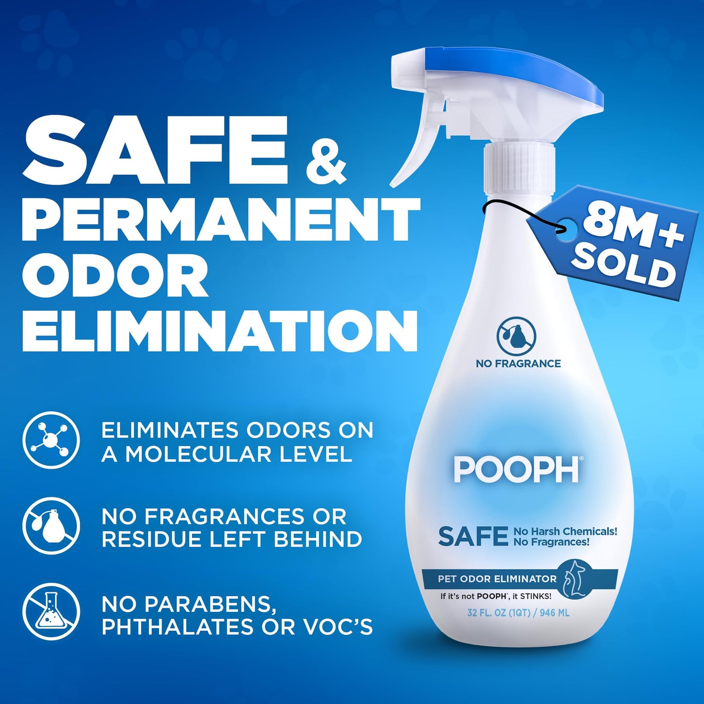 POOPH® Pet Odor Eliminator – 32 fl oz Bottle – Organic, NO Fragrances, NO Harsh Chemicals – Fast, Safe and Effective, Works On-Contact! For Home, Auto, Upholstery, Furniture – Safe for Pets & People