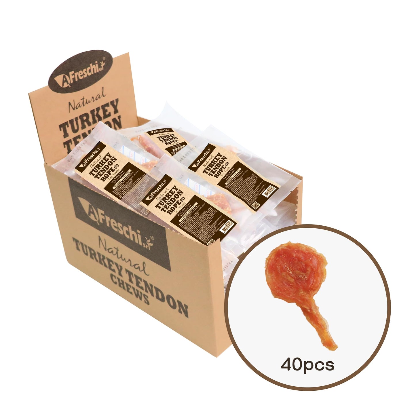 AFreschi Turkey Tendons for Dogs, USA-Sourced, Healthy Dog Treats, Rawhide-Free Puppy Chews, Long Lasting, All Natural, Hypoallergenic Dog Treats for Small Breeds, 3 oz Pack Strips