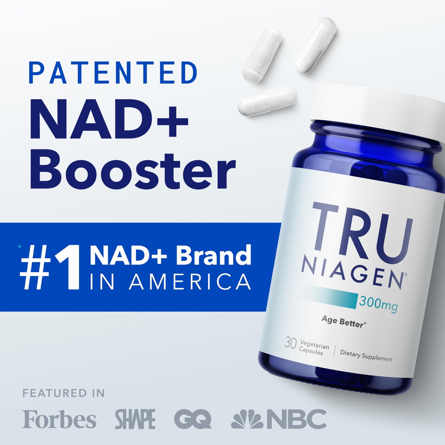 TRU NIAGEN Patented NAD Supplement for Anti Aging and Cell Regeneration, 300 mg Niagen, 90 Servings | Supports Cellular Energy, Brain, Muscle | Nicotinamide Riboside (NR) Take 1 Daily | 2 Bottles