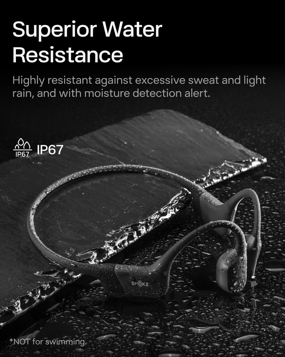 SHOKZ OpenRun Bone Conduction Headphones,Open-Ear Bluetooth Wireless Sport Headphones for Running & Workout,Sweat Resistant, Long 8H Playtime,Mic,Hair Band-Standard-Black