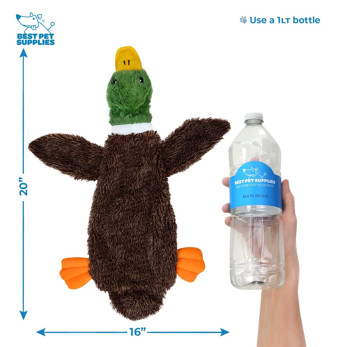 Best Pet Supplies Interactive Squeaky Dog Chew Toy, Ideal Dog Toys for Chewers, Small, Medium & Large Dogs, and Fetch Lovers - Crinkle Duck (Yellow), Large