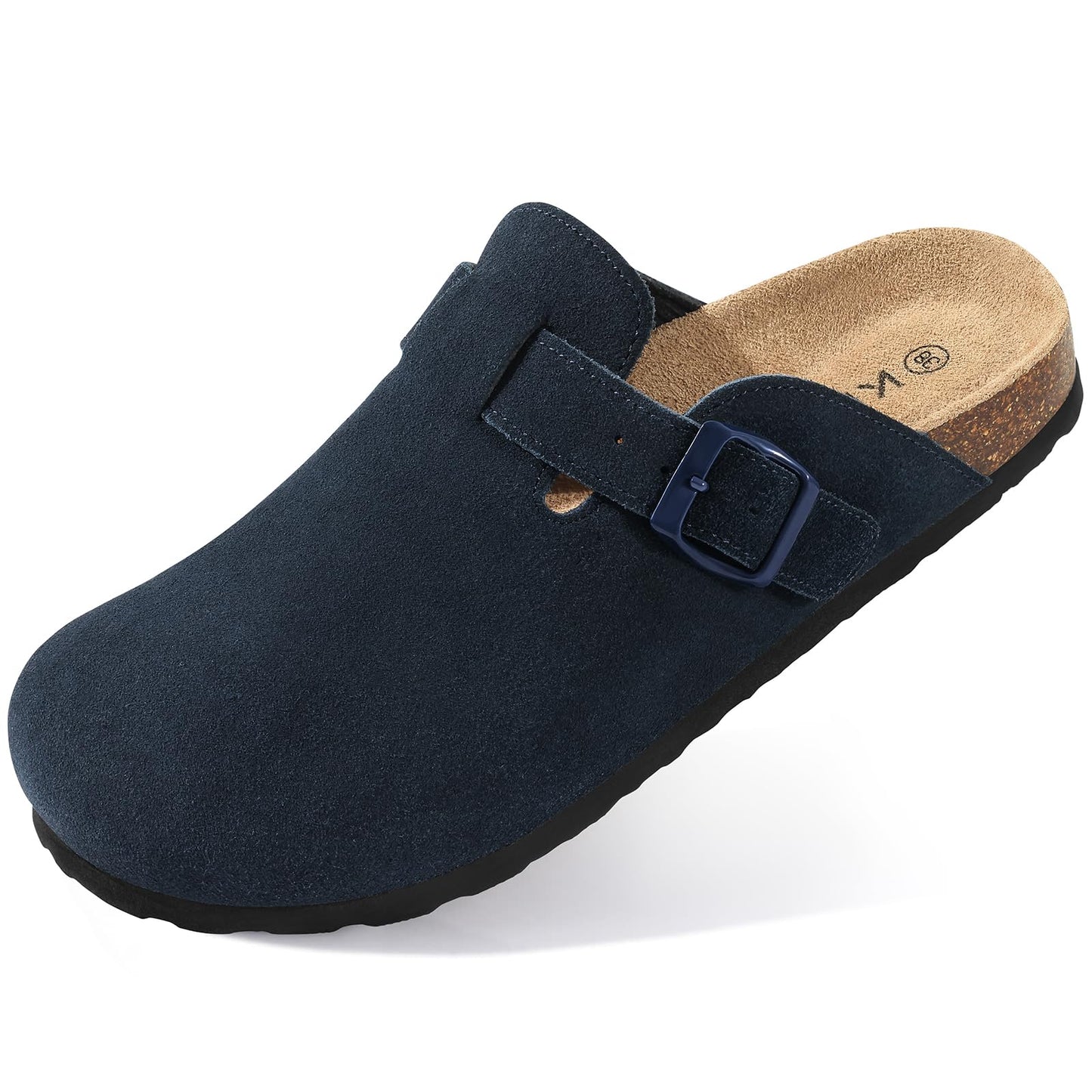 KIDMI Genuine Suede Clogs for Women Cork Footbed Sandals Leather Mules Potato Shoes with Arch Support