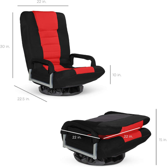 Best Choice Products Swivel Gaming Chair 360 Degree Multipurpose Floor Chair Rocker for TV, Reading, Playing Video Games w/Lumbar Support, Armrest Handles, Adjustable Foldable Backrest - Black/Red