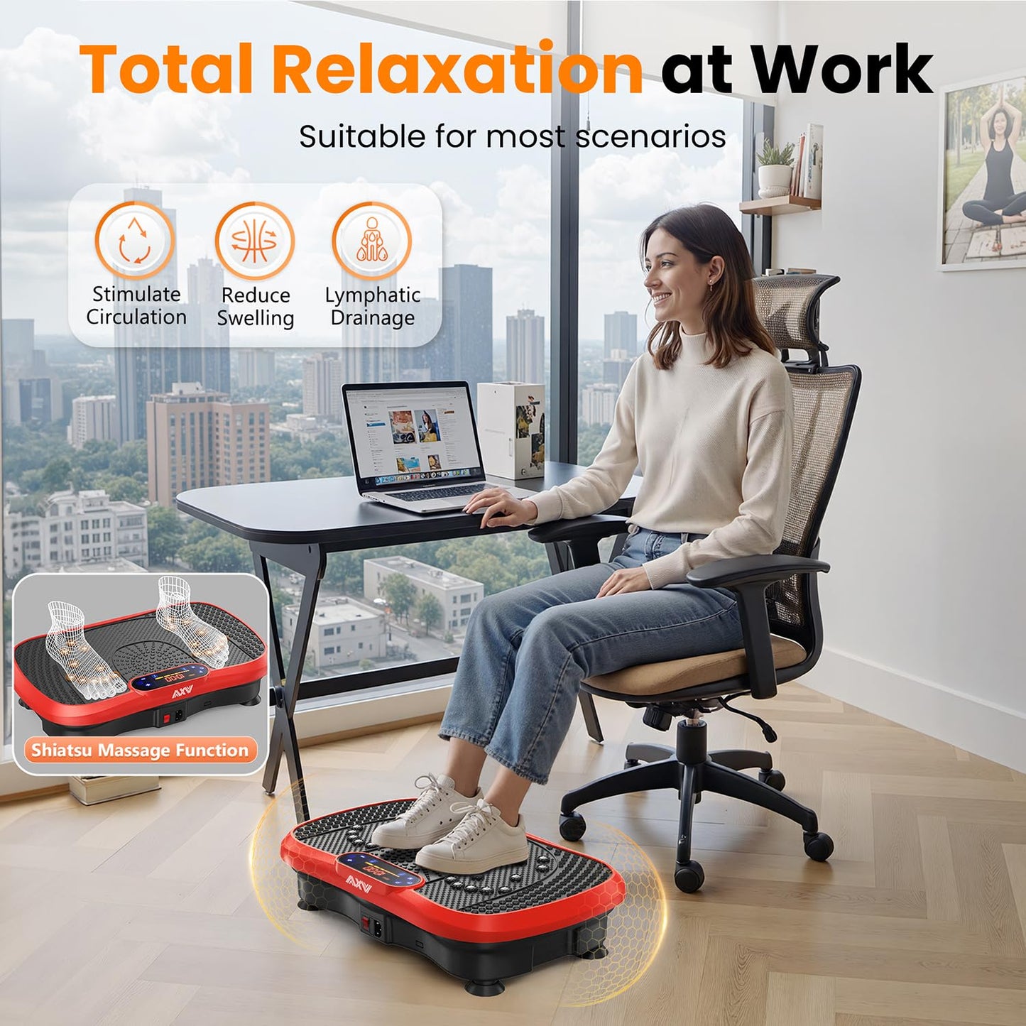 AXV Vibration Plate Fitness Platform Exercise Machine Vibrating Shaking Full Body Shaker Workout Vibrate Stand Shake Board Sport Gym for Weight Loss Fat Burner for Women Men