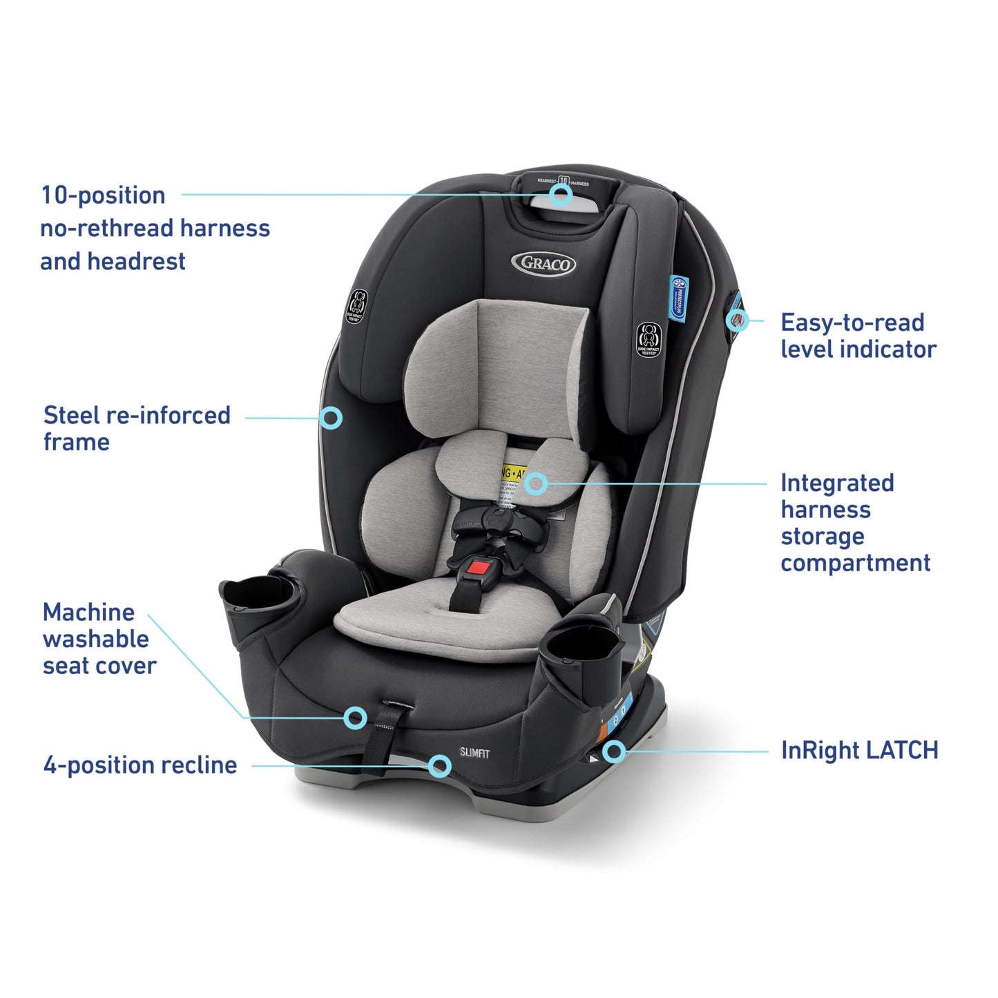 Graco Slimfit 3-in-1 Convertible Car Seat, Ultra-Space-Saving Design, Jarret, Suitable for Rear and Forward-Facing, Highback Booster Seat with 10-Position Headrest