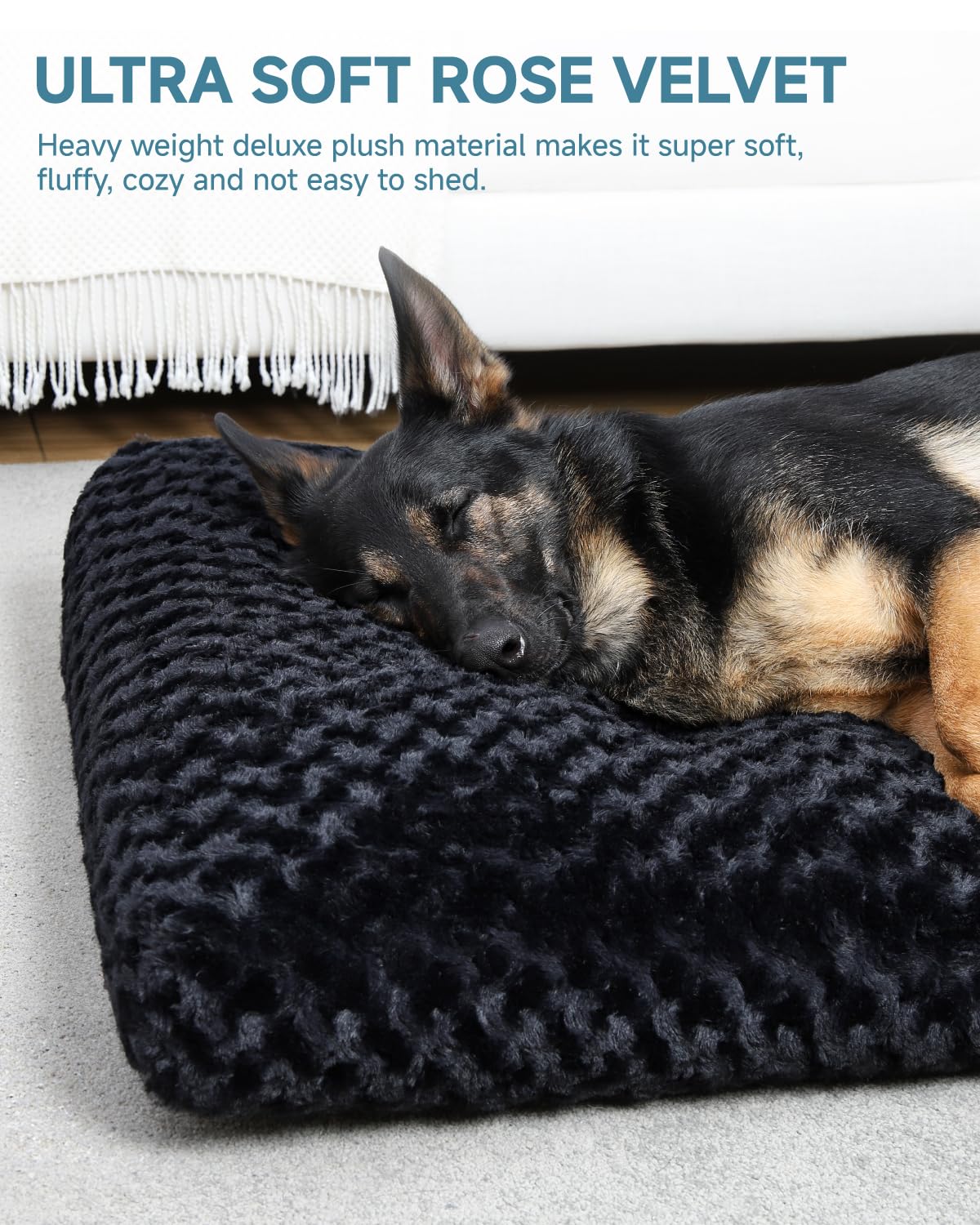 KSIIA Washable Dog Bed Deluxe Plush Dog Crate Beds Comfy Kennel Pad Anti-Slip Pet Sleeping Mat for Large, Jumbo, Medium, Small Dogs Breeds, 35" x 23", Gray