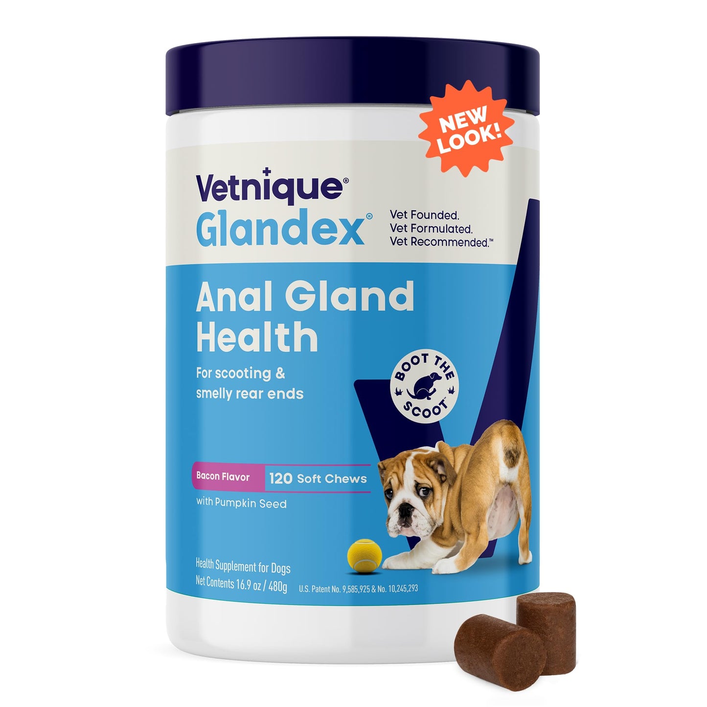 Vetnique Glandex Anal Gland Soft Chew Treats with Pumpkin for Dogs Digestive Enzymes, Probiotics Fiber Supplement for Dogs Boot The Scoot (Peanut Butter Chews, 60 Count)