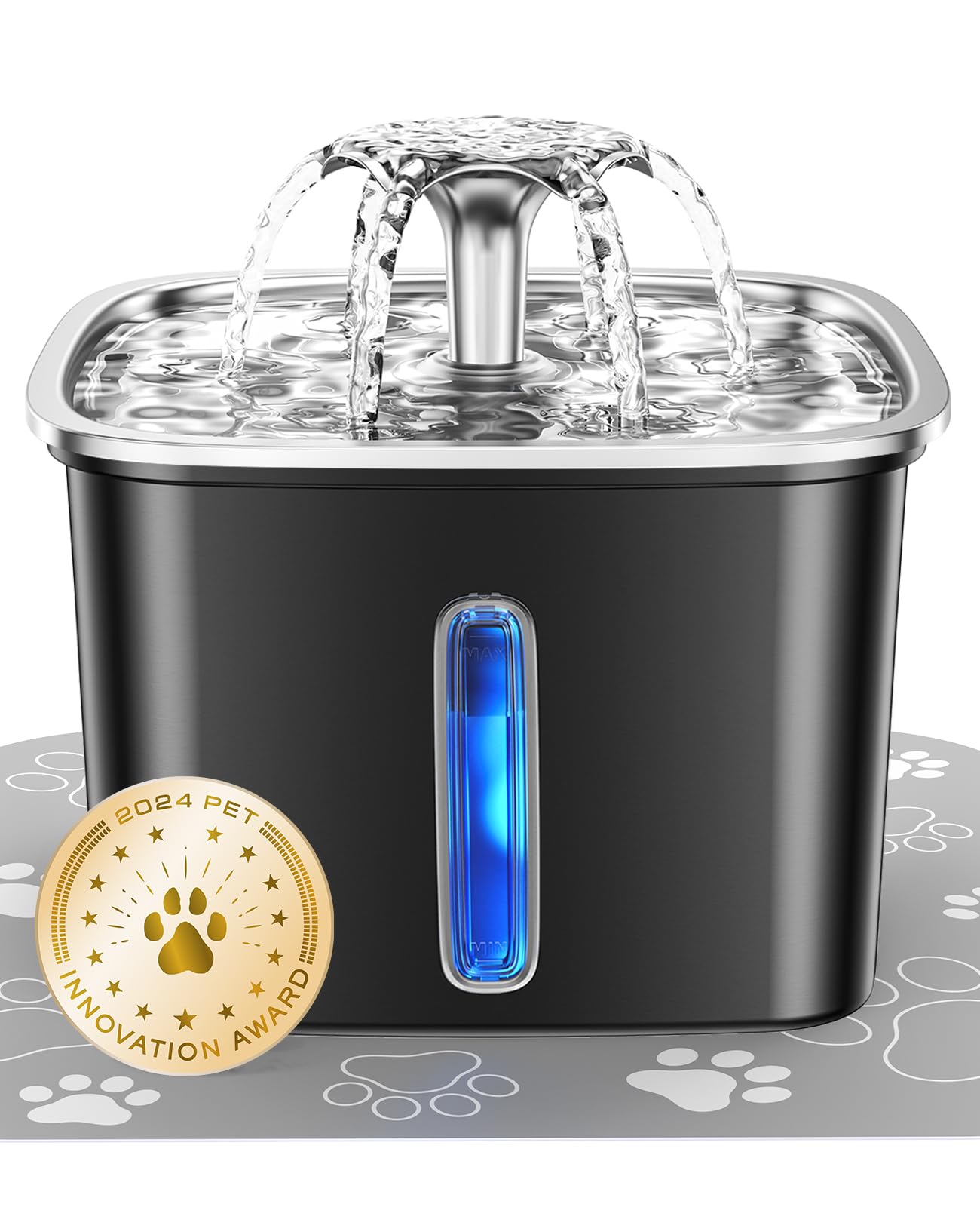 Veken Innovation Award Winner Stainless Steel Cat Water Fountain, 95oz/2.8L Automatic Pet Fountain Dog Water Dispenser with Replacement Filters & Silicone Mat, Gifts for Christmas, Cats, Dogs (Silver)