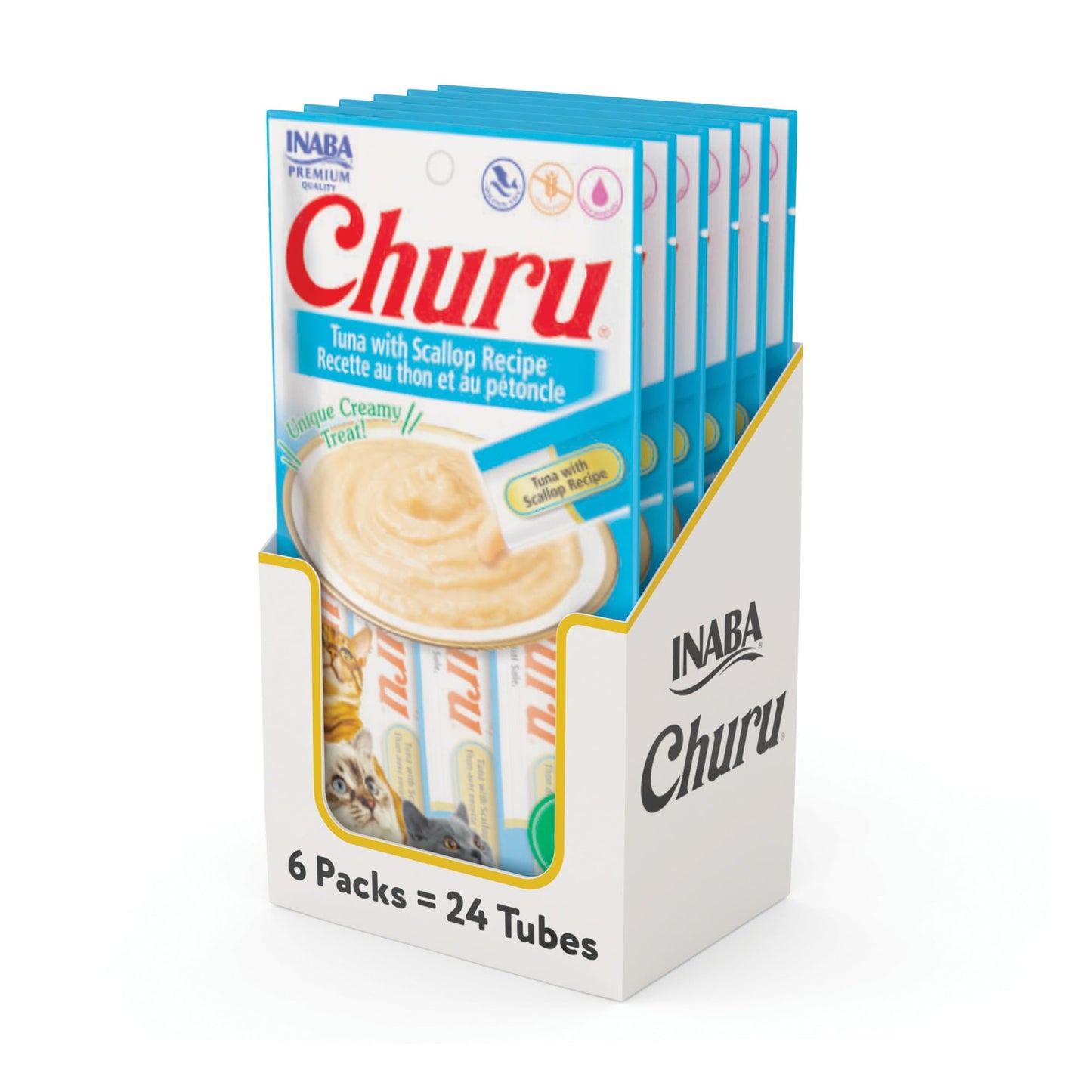 INABA Churu Cat Treats, Grain-Free, Lickable, Squeezable Creamy Purée Cat Treat/Topper, 60 Servings, Chicken Variety Box