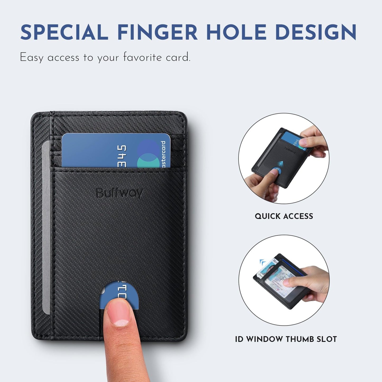 Buffway Slim Minimalist Front Pocket RFID Blocking Leather Wallets for Men and Women - Alaska Black