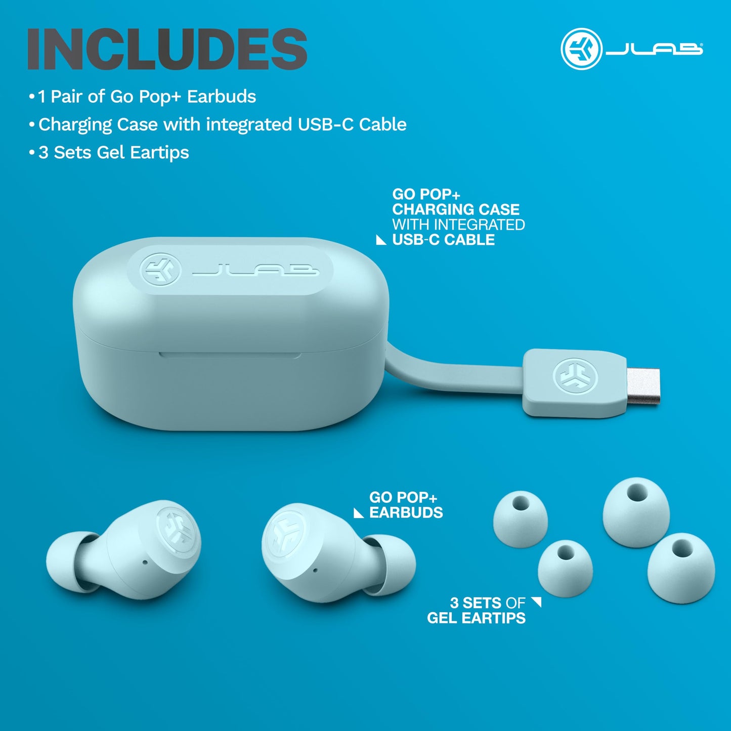JLab Go Air Pop+ True Wireless Earbuds, in Ear Headphones, Bluetooth Earphones, 35H Playtime Ear Buds, Bluetooth Earbuds with Microphone, USB-C Charging Case, Dual Connect, EQ3 Sound, Black